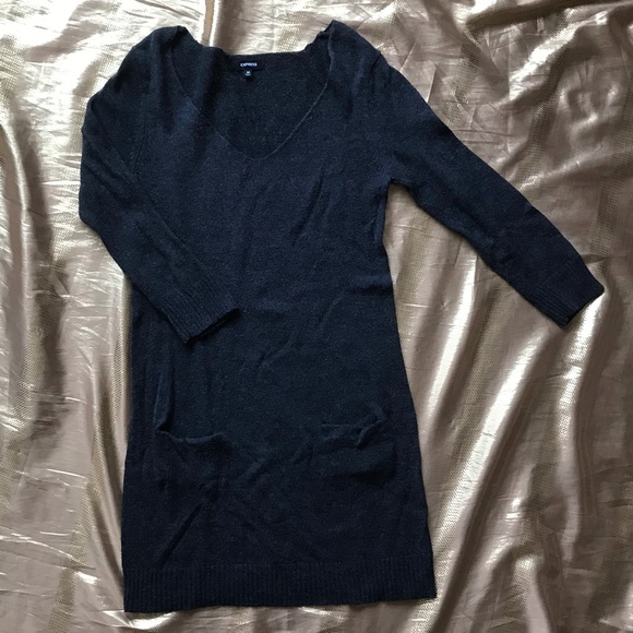 Express Dark Grey Long Sleeve Sweater Dress - Picture 1 of 3